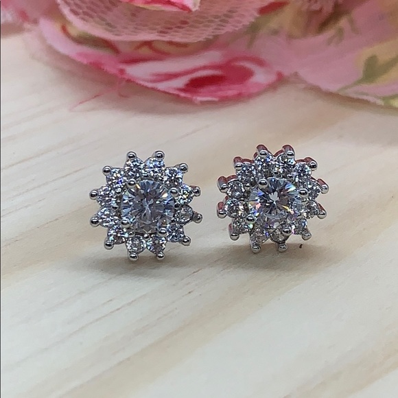Sterling Silver 925 CZ Stud Earrings - Picture 2 of 4